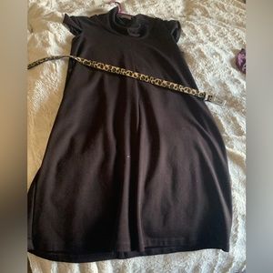 AB studio brown business casual dress with leopard print belt